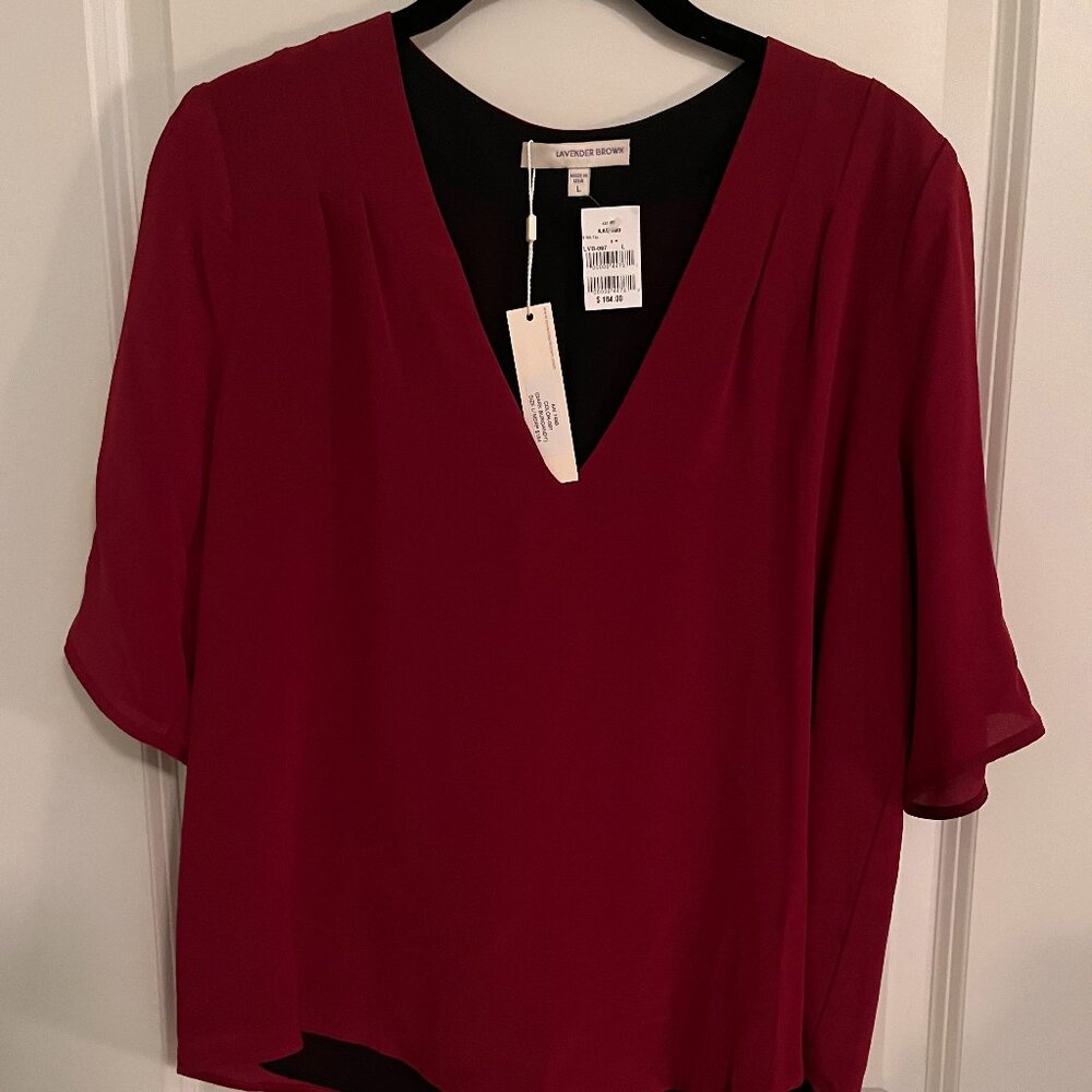 Lavendar Brown Red Silk V Neck Shirt